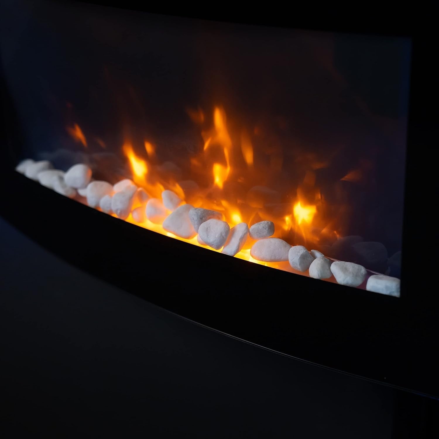 72cm Wall Mounted Electric Fireplace Curved Glass with Pebble & Log Flame