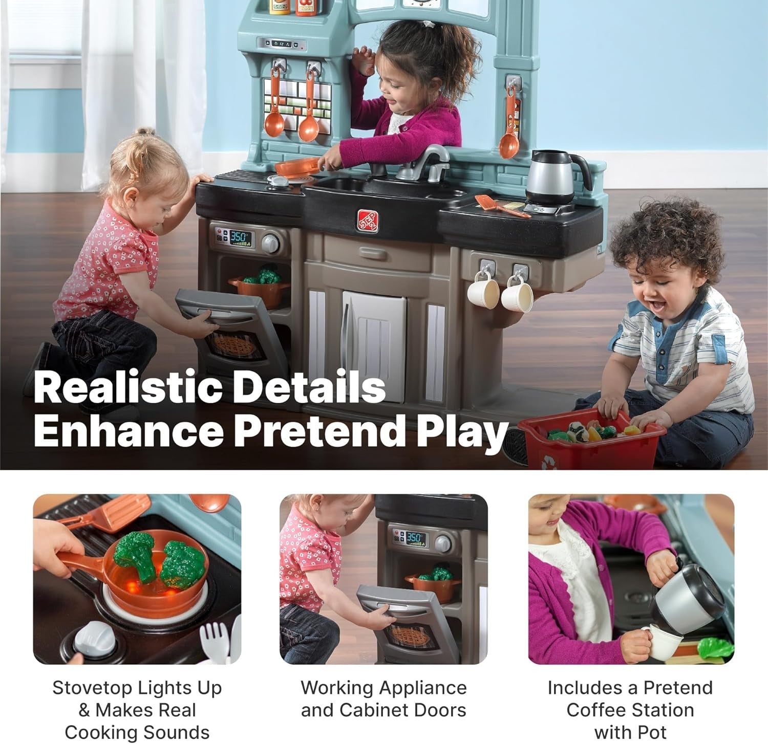 Kids Play Kitchen w/ Lights Sounds Oven Fridge 25PCS Toy Set