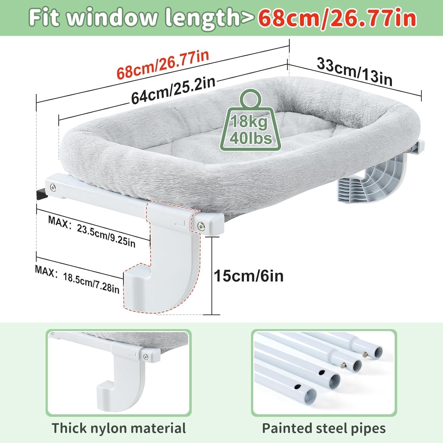Adjustable Cat Window Radiator Hammock Bed No Drill Holds 18kg