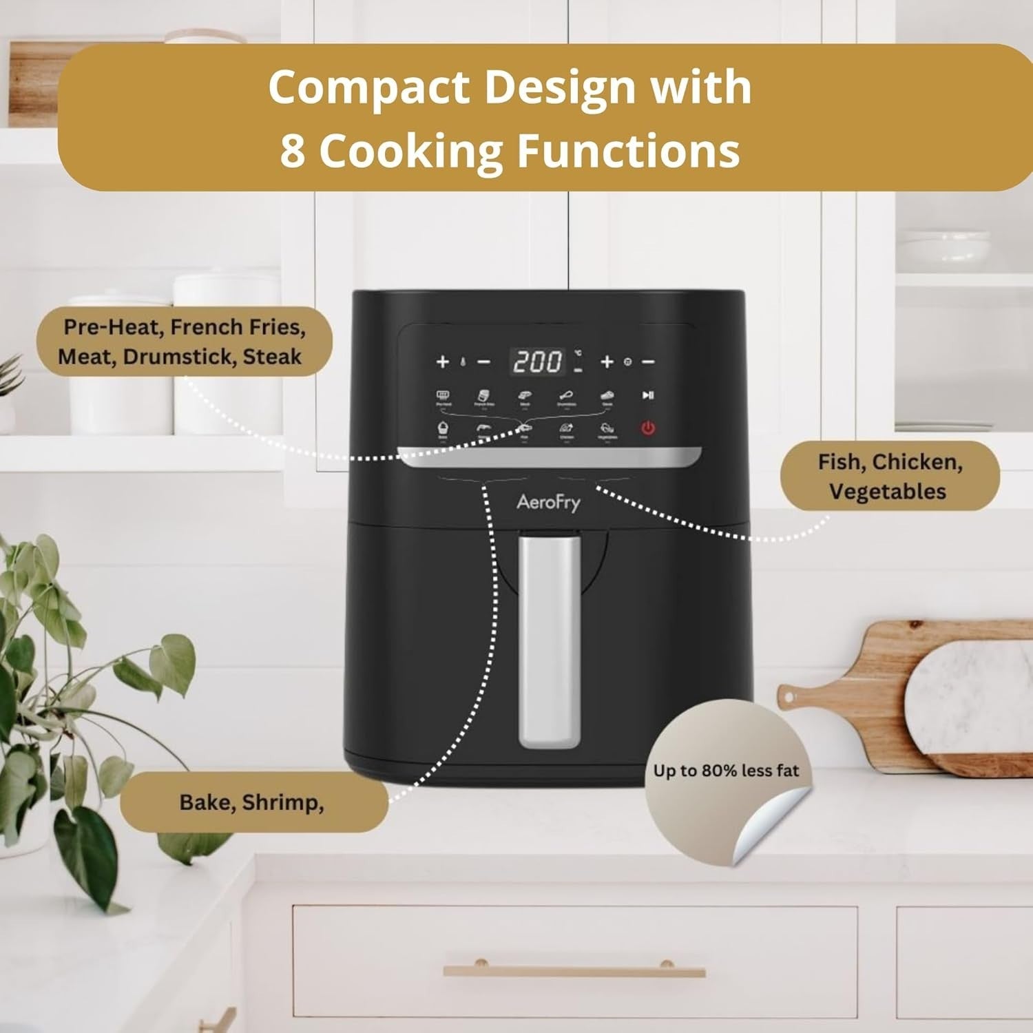 4.5L Digital Air Fryer Oil-Free Cooker Timer 10 Presets Non Stick Basket