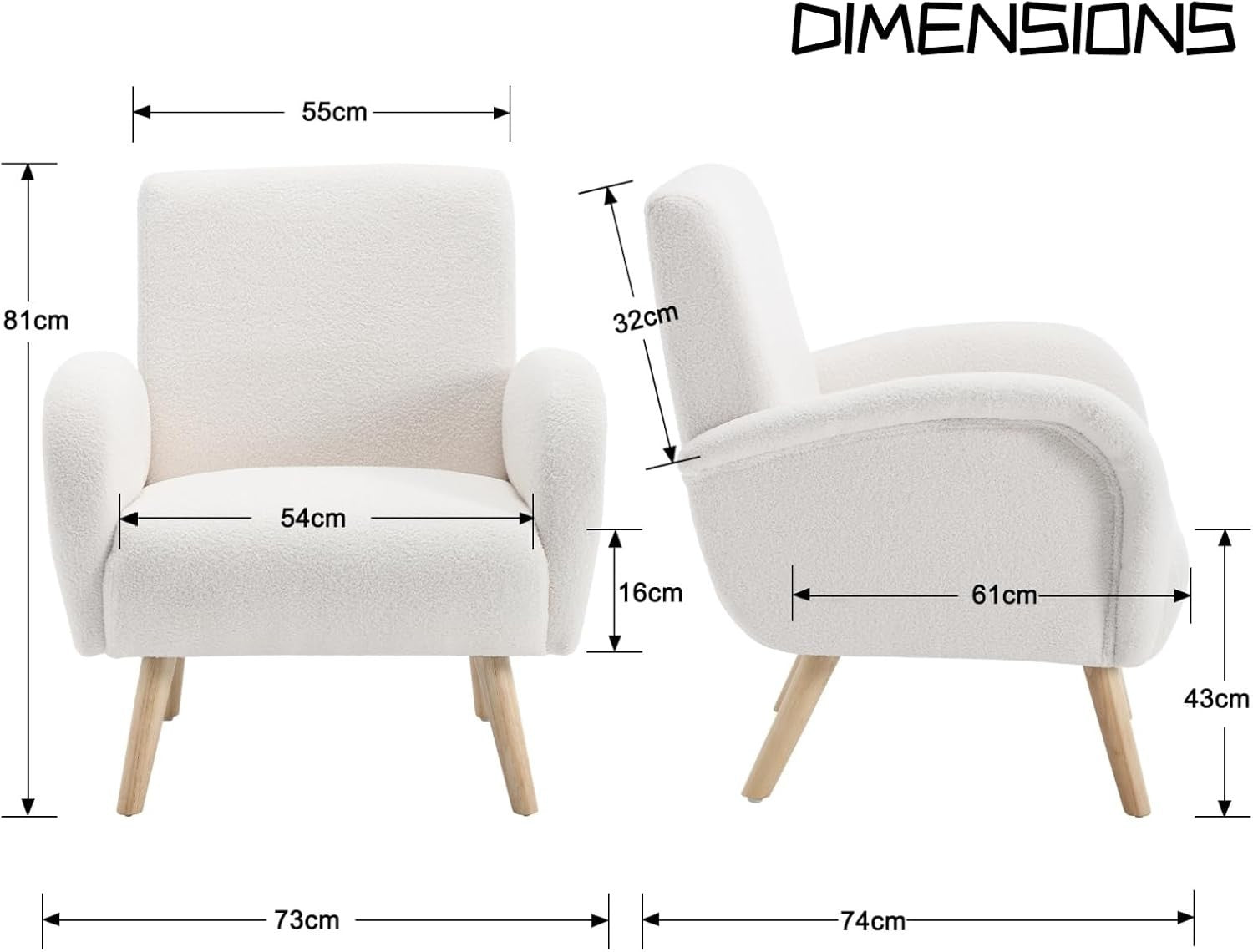 Faux Fur Accent Armchair White Lounge Chair High Back Wood Legs Modern