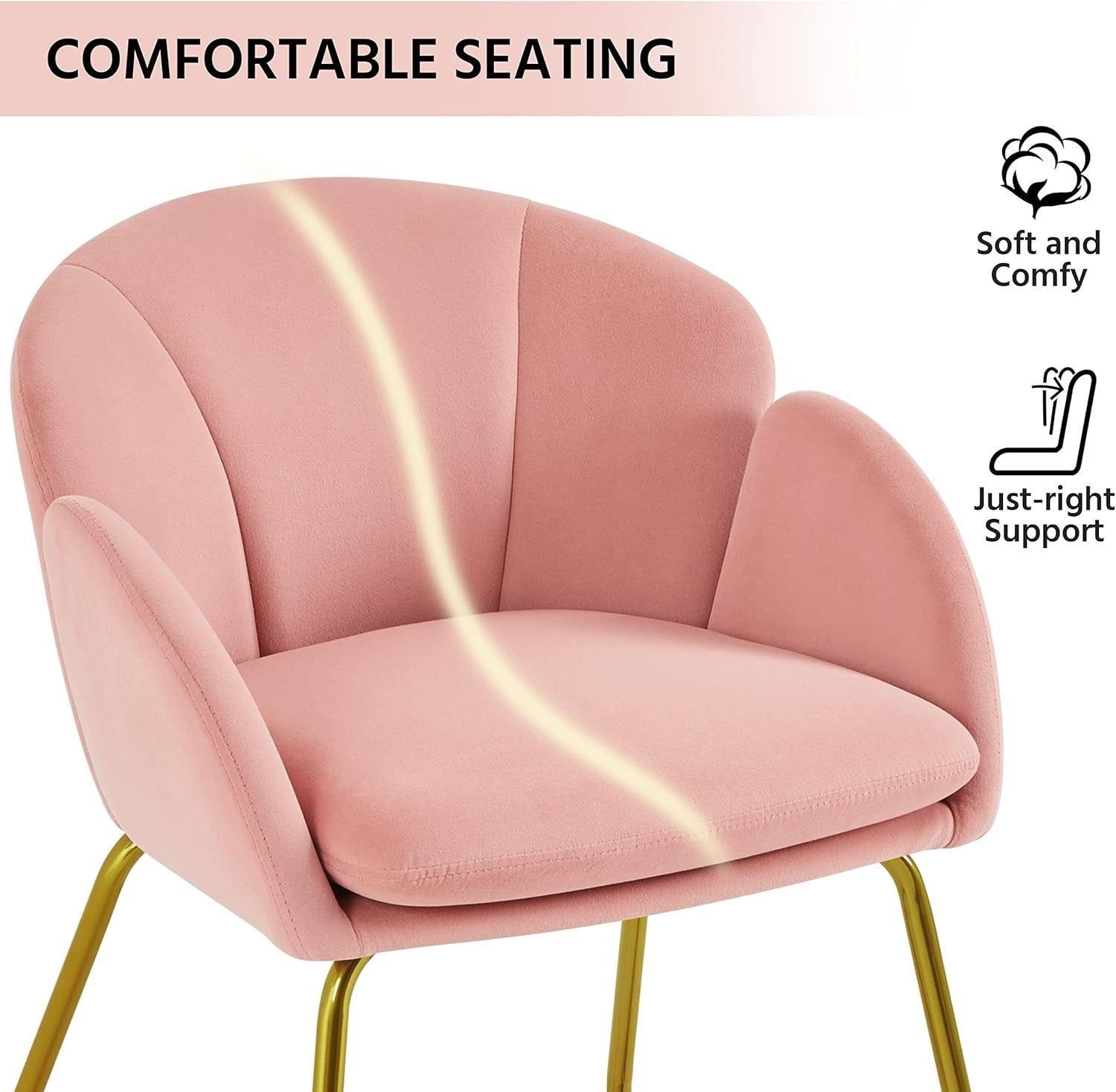 Pink Velvet Tub Vanity Chair Petal Accent Armchair with Gold Metal Legs
