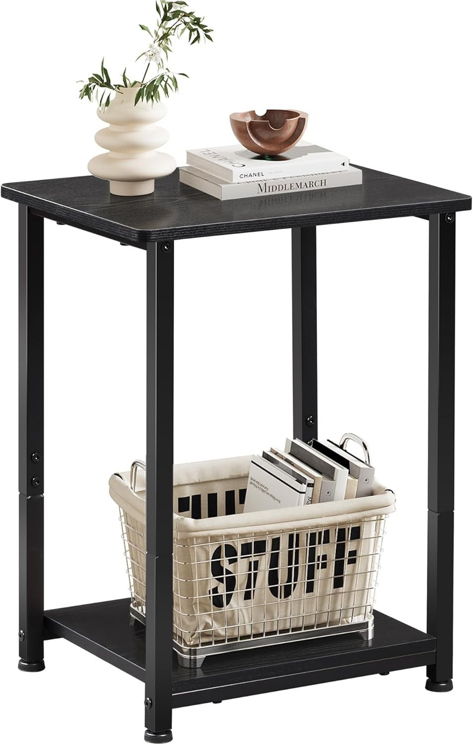Set of 2 Industrial 2-Tier Side Tables with Adjustable Feet, 50kg Load Capacity