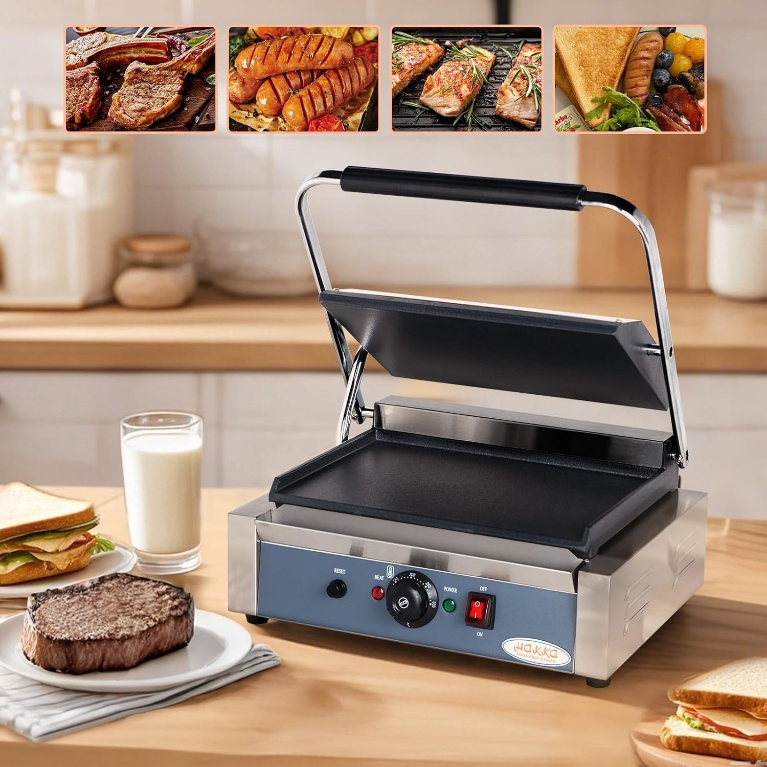 Commercial Panini Press 2200W 34x22cm Grill 50-300℃ Blue