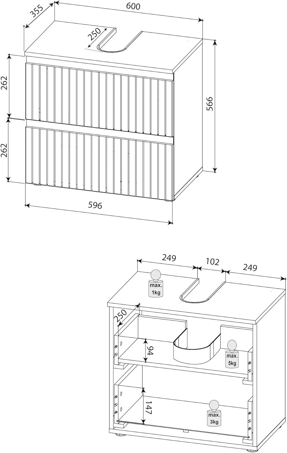 Natural Oak Under Sink Cabinet – 2 Drawer Bathroom Vanity Storage Unit