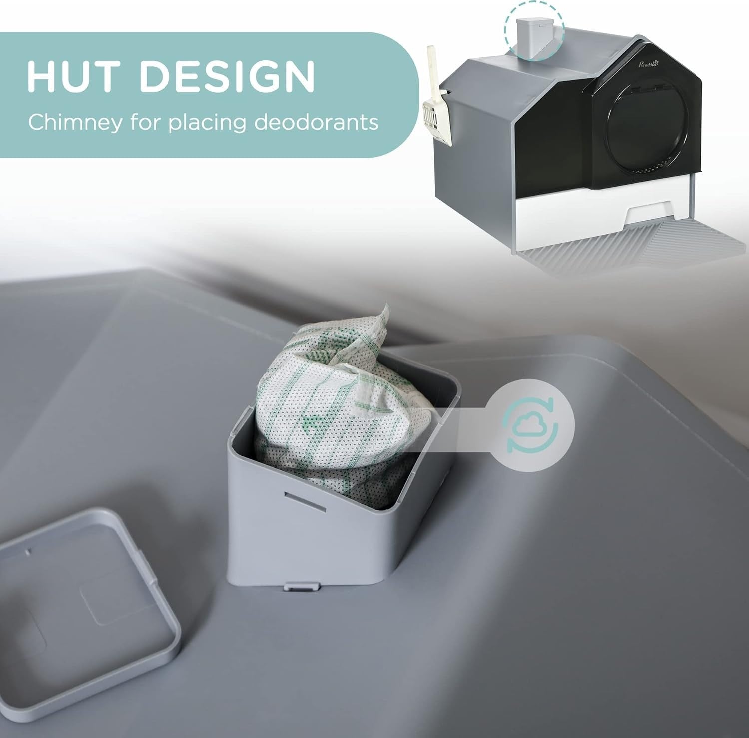 Hooded Cat Litter Box Drawer Tray Odor Control Scoop Grey Large