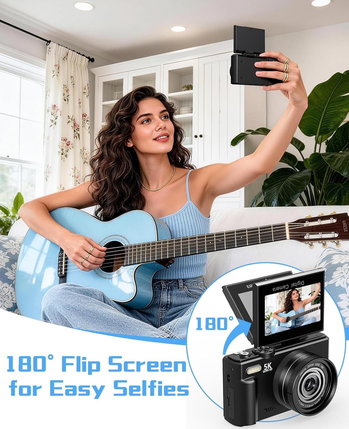 5K 75MP Vlogging Camera WiFi Flip Screen Zoom Camera 64GB