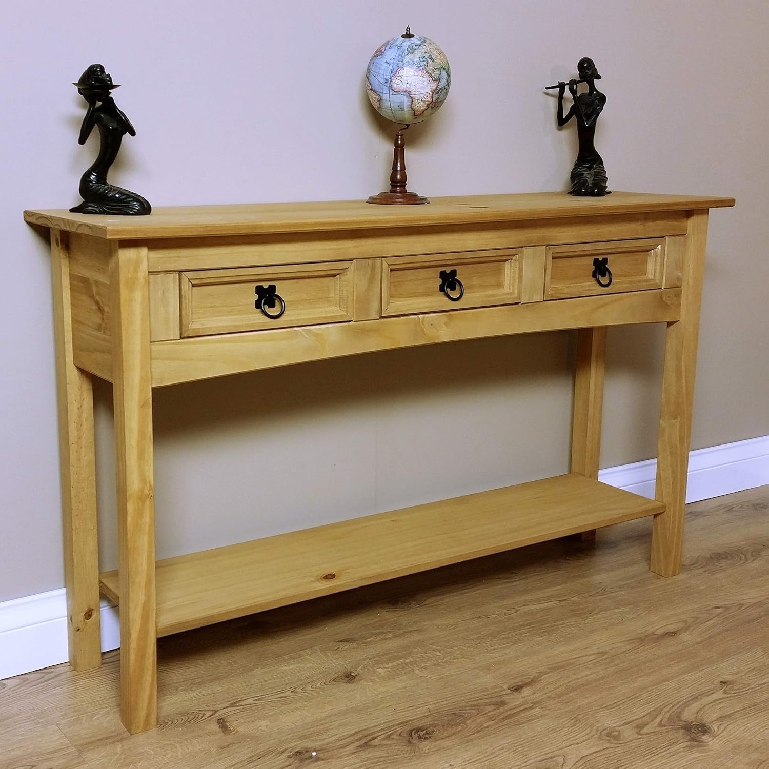 Rustic Console Table with 3 Drawers – Solid Pine Hallway Storage Unit