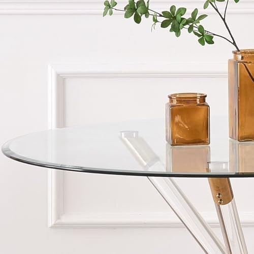 Round Glass Dining Table 100cm Gold Acrylic Legs Modern Kitchen Table