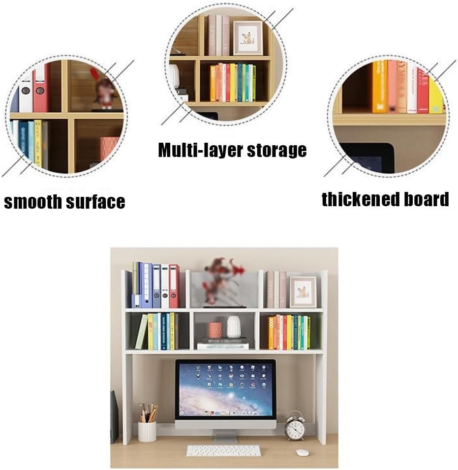 Wood Desktop Bookshelf Organizer | 7-Shelf Countertop Storage Hutch 60cm White