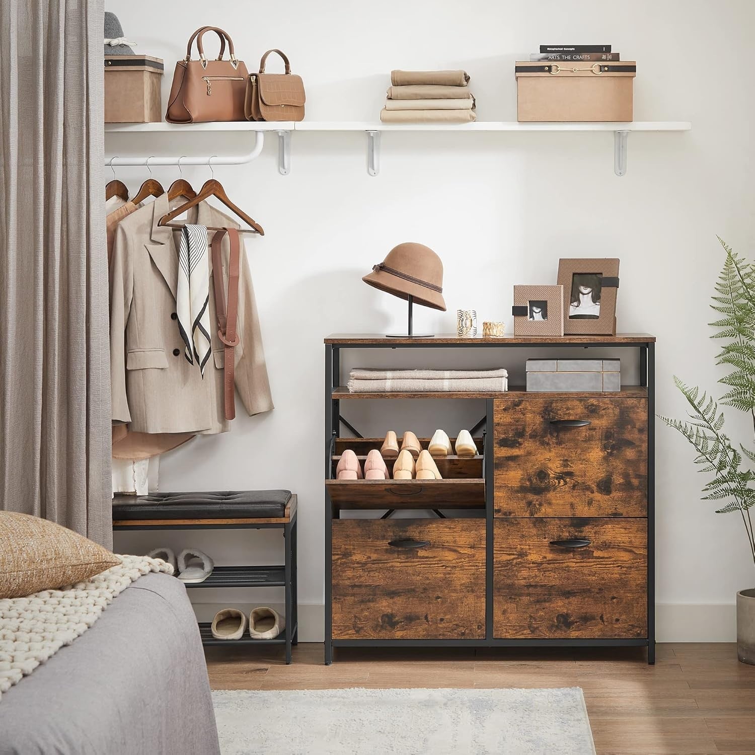 Narrow Shoe Storage Cabinet 4 Door Unit Holds 20 Pairs, 98cm Wide