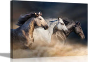 Horses in Fog Canvas Wall Art Framed Black White Horse Print 86x61cm Large