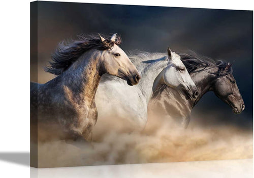 Horses in Fog Canvas Wall Art Framed Black White Horse Print 86x61cm Large