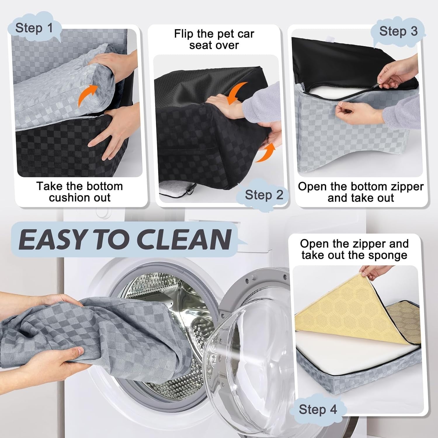 Large Dog Booster Car Seat Memory Foam Travel Bed Washable Grey