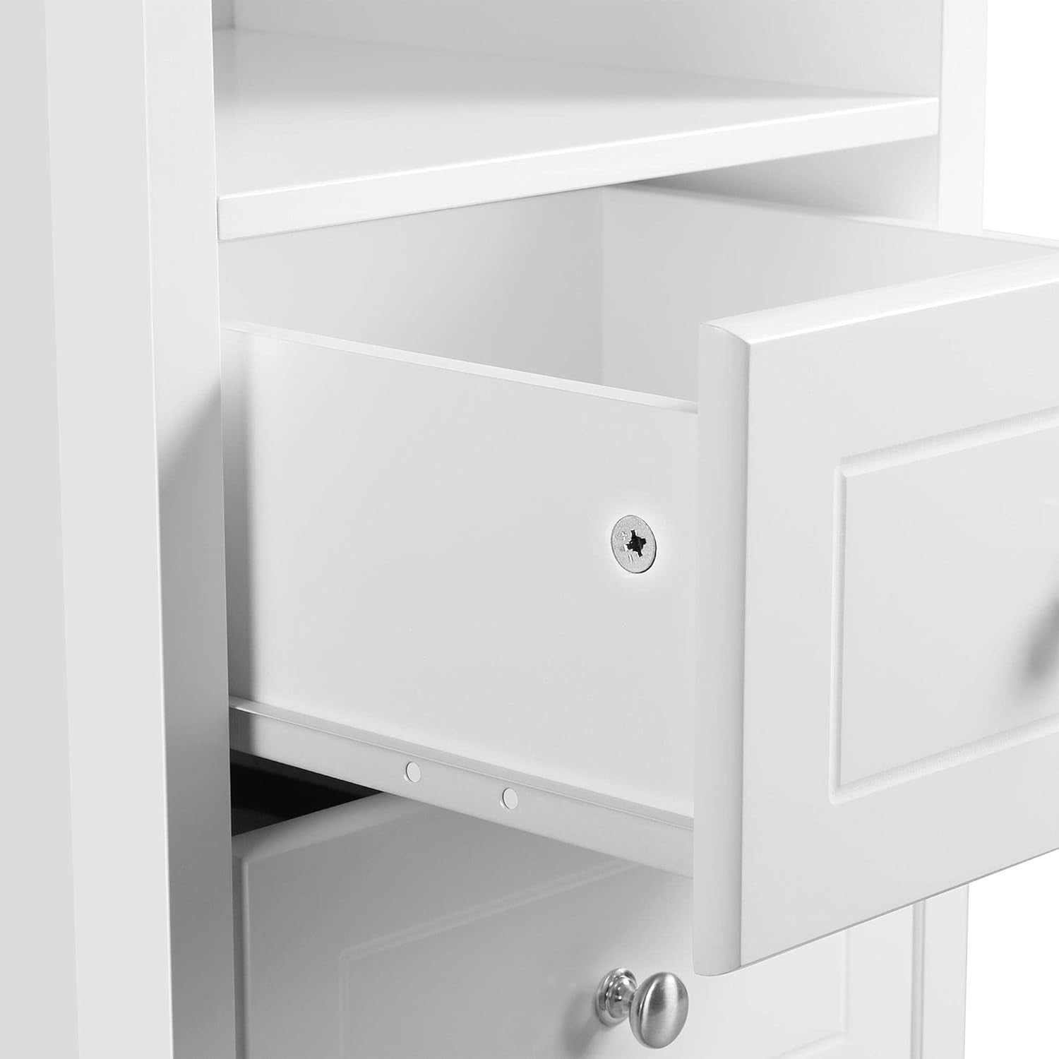 White Bedside Table with Drawers & Shelf – Modern Nightstand for Bedroom