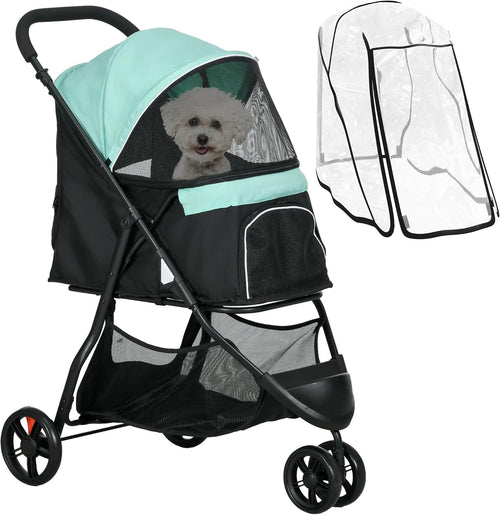 Dog Stroller with Rain Cover Folding Pet 3 Wheel Travel Pushchair