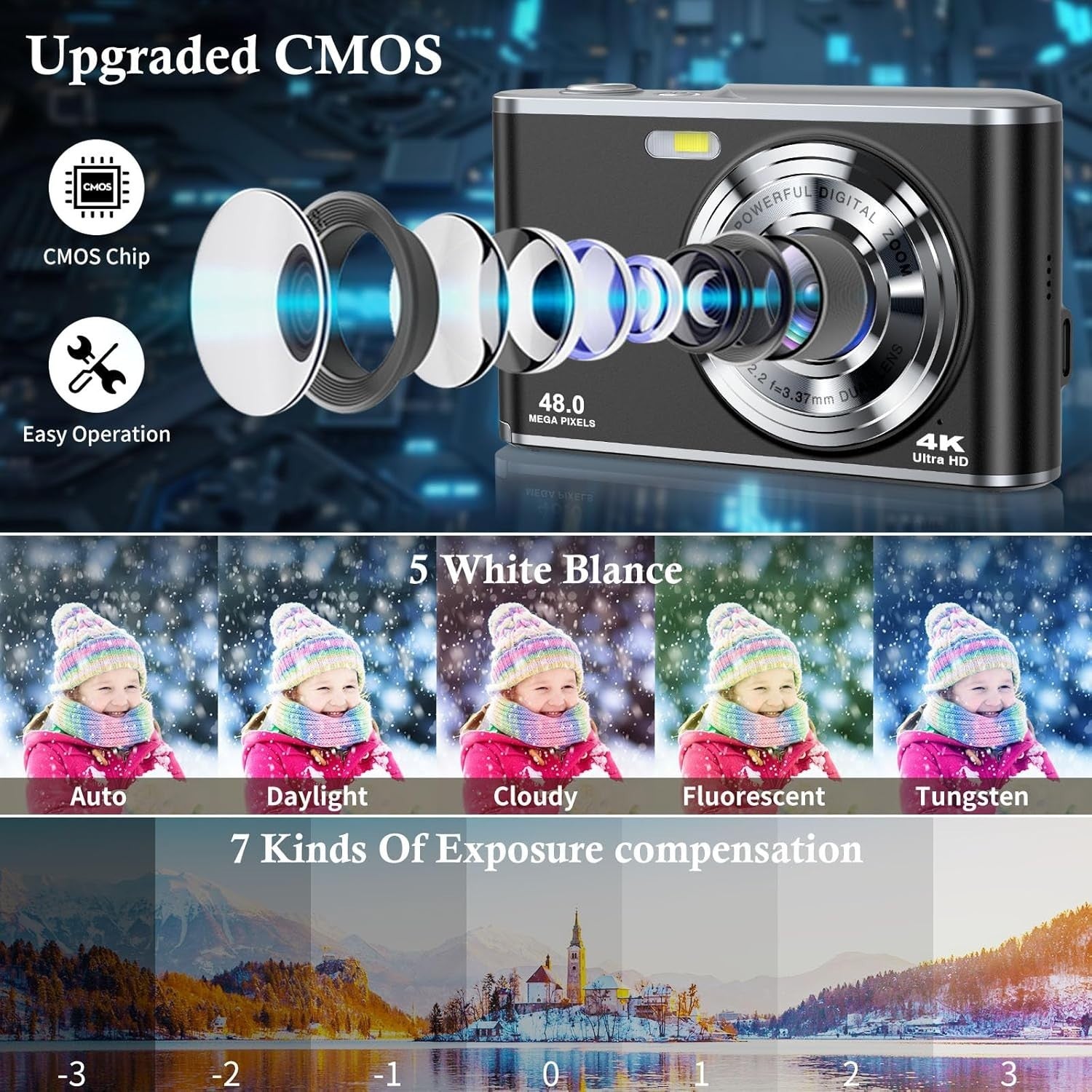 4K 48MP Digital Camera Dual Lens 16X Zoom Vlogging Camera Kit