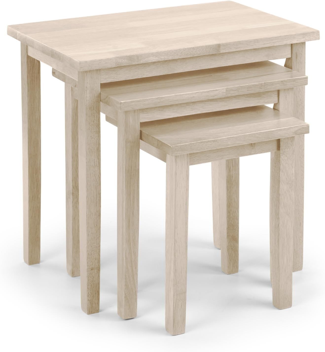 Nest of 3 White Wash Wood Coffee Side Tables Mid-Century Modern Stacking Set