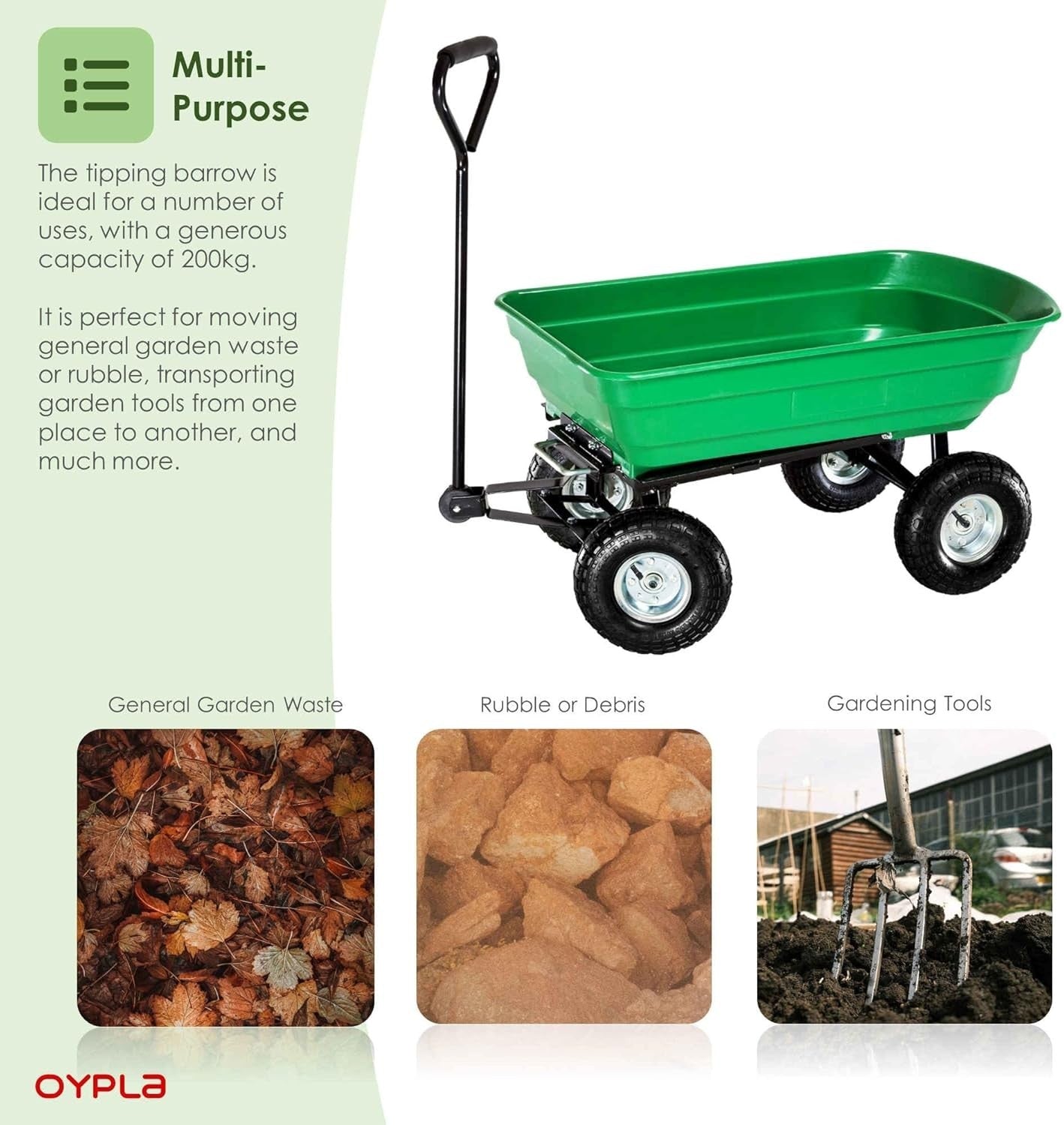 Garden Cart Trolley with Tipping Barrow 200kg Capacity & Pneumatic Tyres