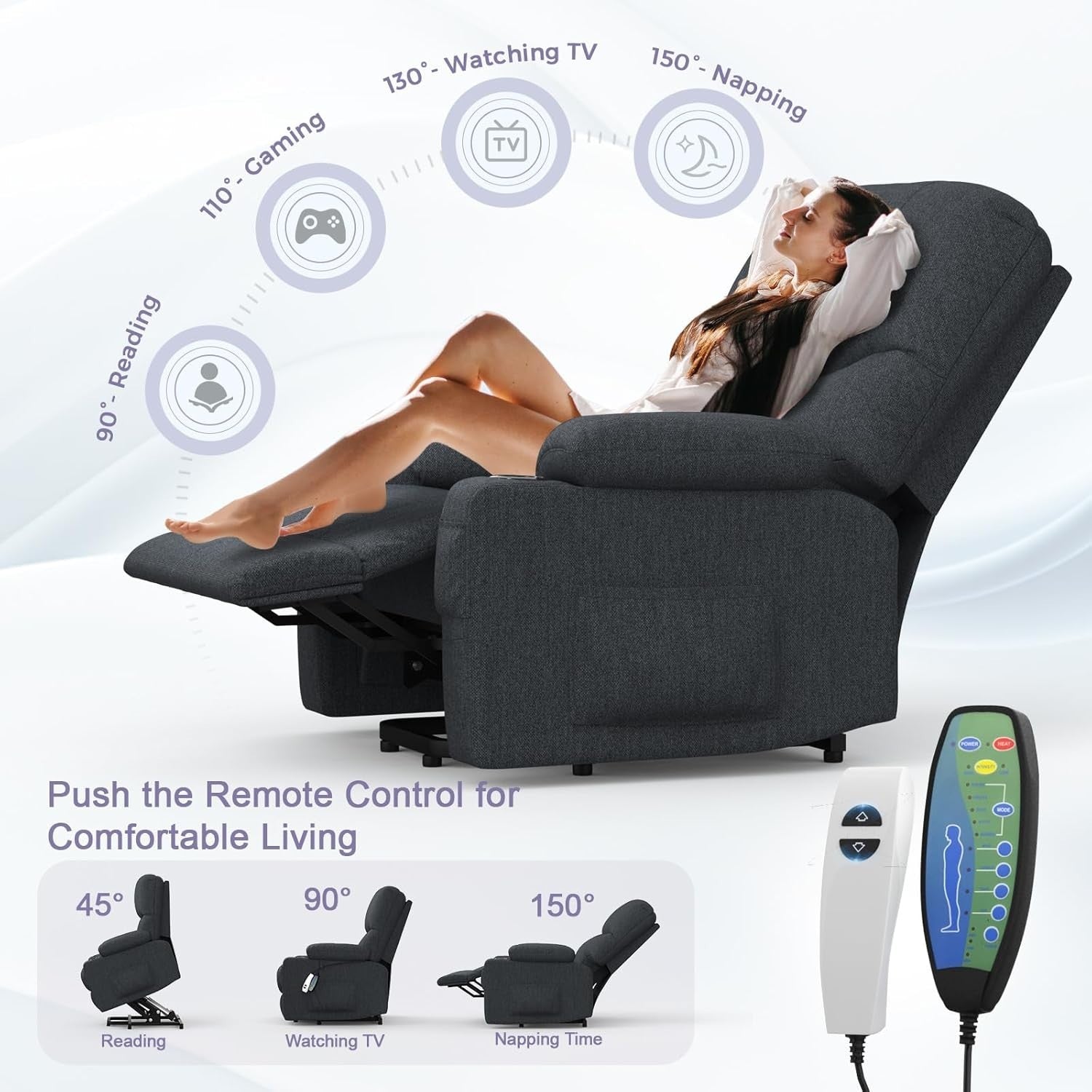Electric Lift Recliner Chair Massage Heat Oversized w/ USB Type-C Footrest