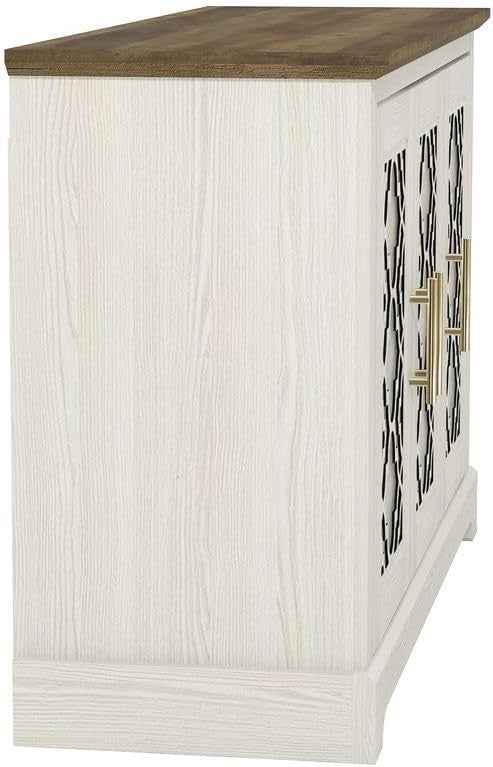 Freestanding 3-Door Storage Cabinet Cream Oak Sideboard Adjustable Shelf (S)