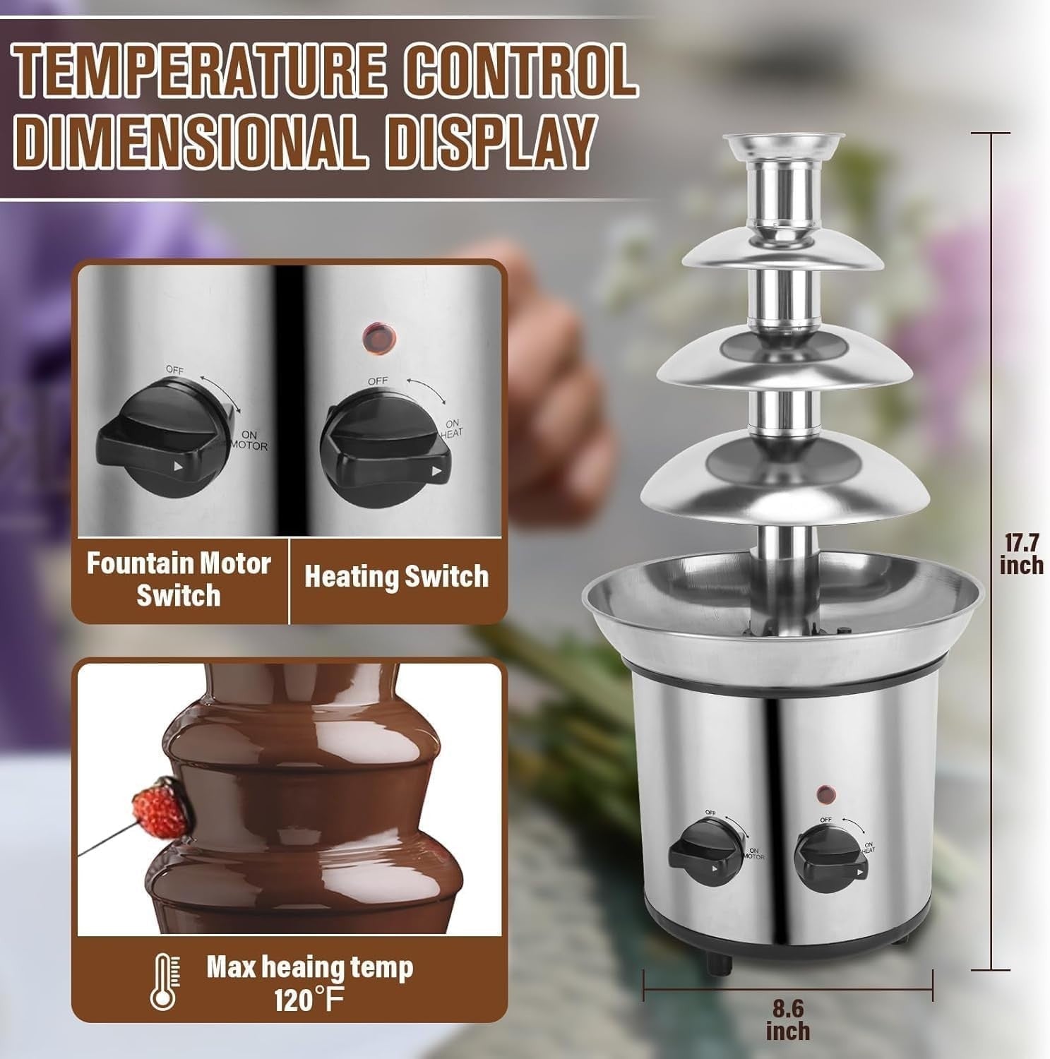 4 Tier Chocolate Fountain Machine Electric Fondue Melter Party 220V