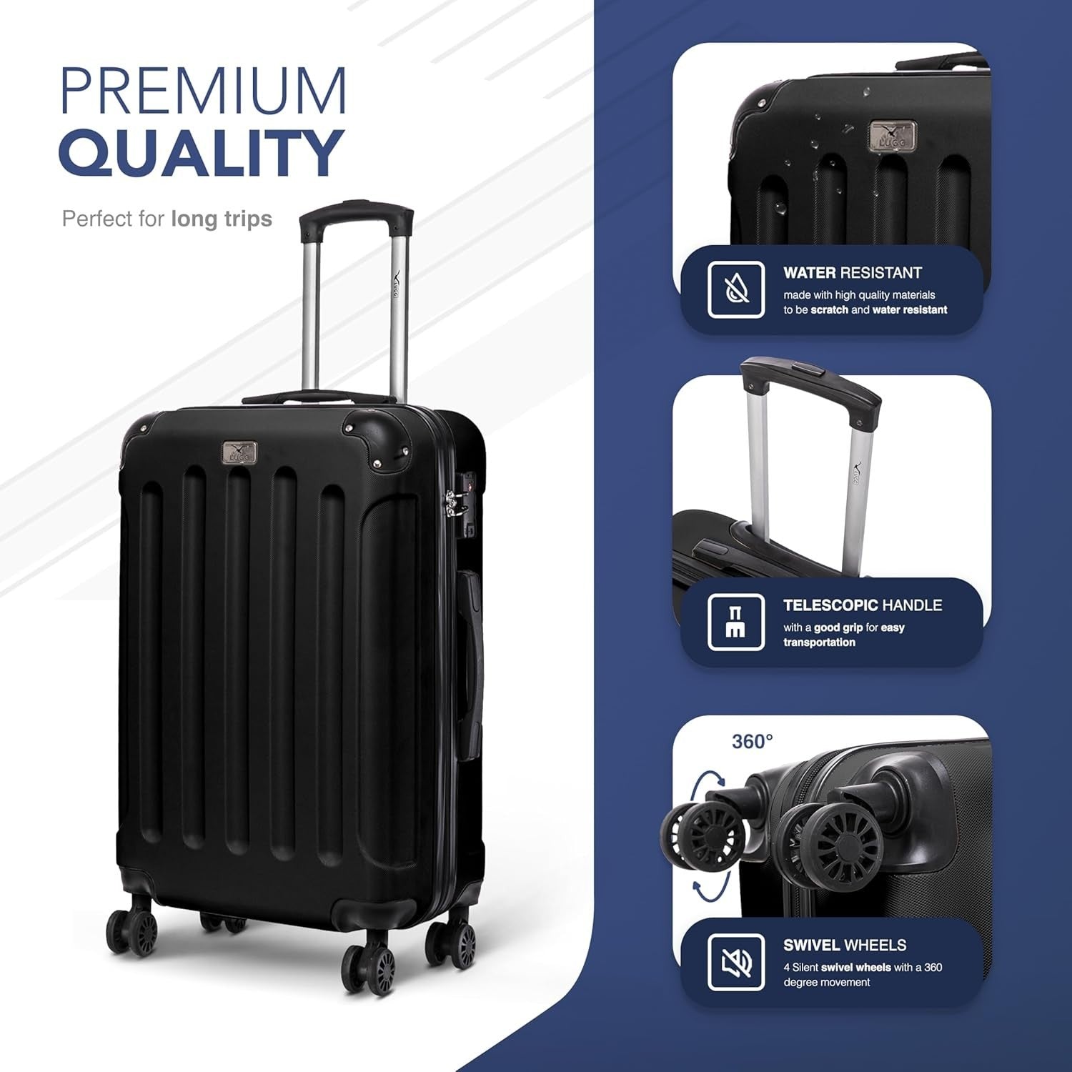 24” Hard Shell Suitcase Lightweight ABS 4 Wheel Travel Case TSA Lock