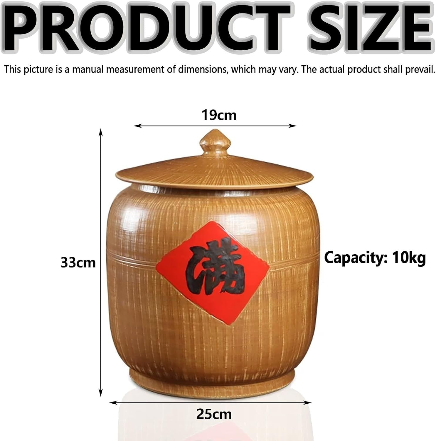 Ceramic Rice Storage Jar Airtight Grain Container 25x33x19cm