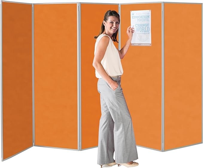 Orange 5-Panel Folding Room Divider 180×300cm | Office & School Partition