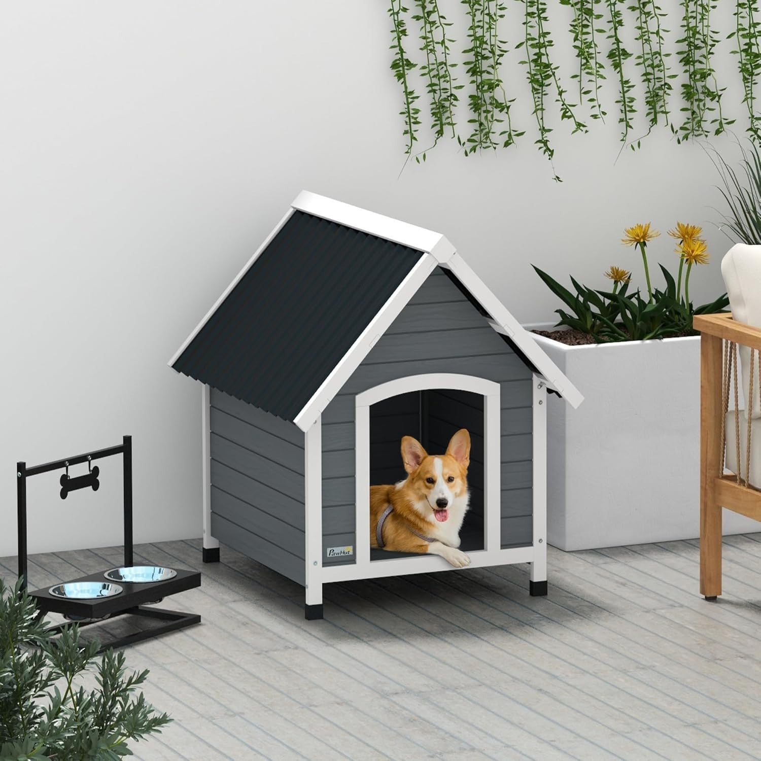 Outdoor Wooden Dog House Elevated Shelter Waterproof Kennel for Medium Dogs