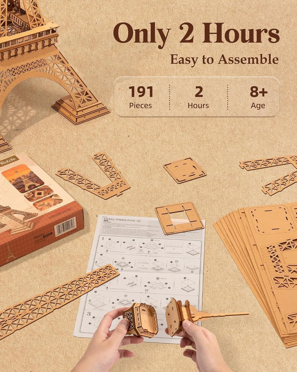 3D Wooden Eiffel Tower Puzzle Model Kit - Large DIY Decorative Build
