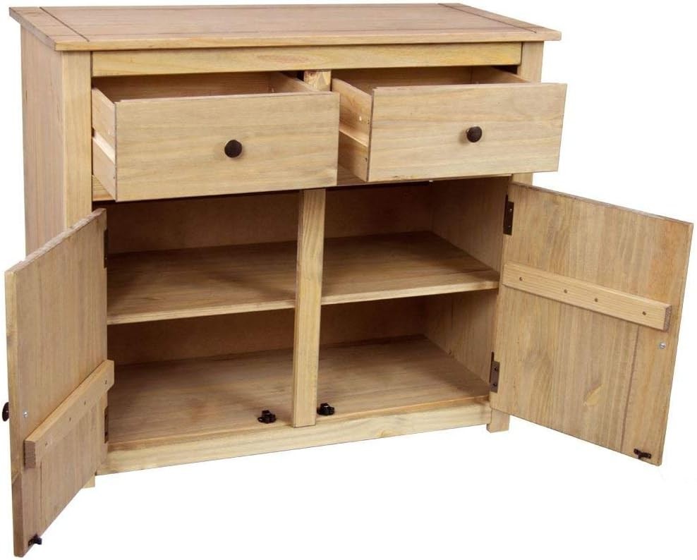 Solid Pine Sideboard Storage Cabinet 2 Doors 2 Drawers Rustic Living Room