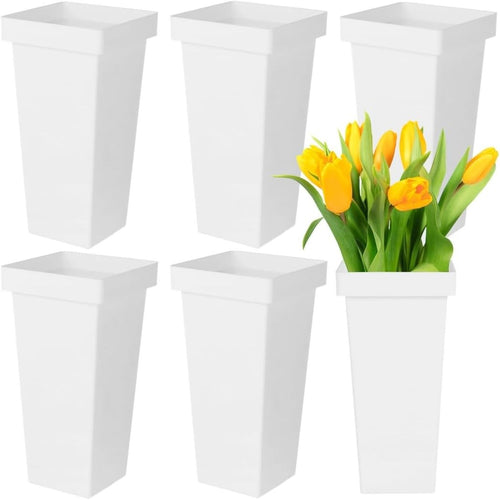 6 Pack Tall Square Flower Buckets White Modern Floral Display Vases 34cm