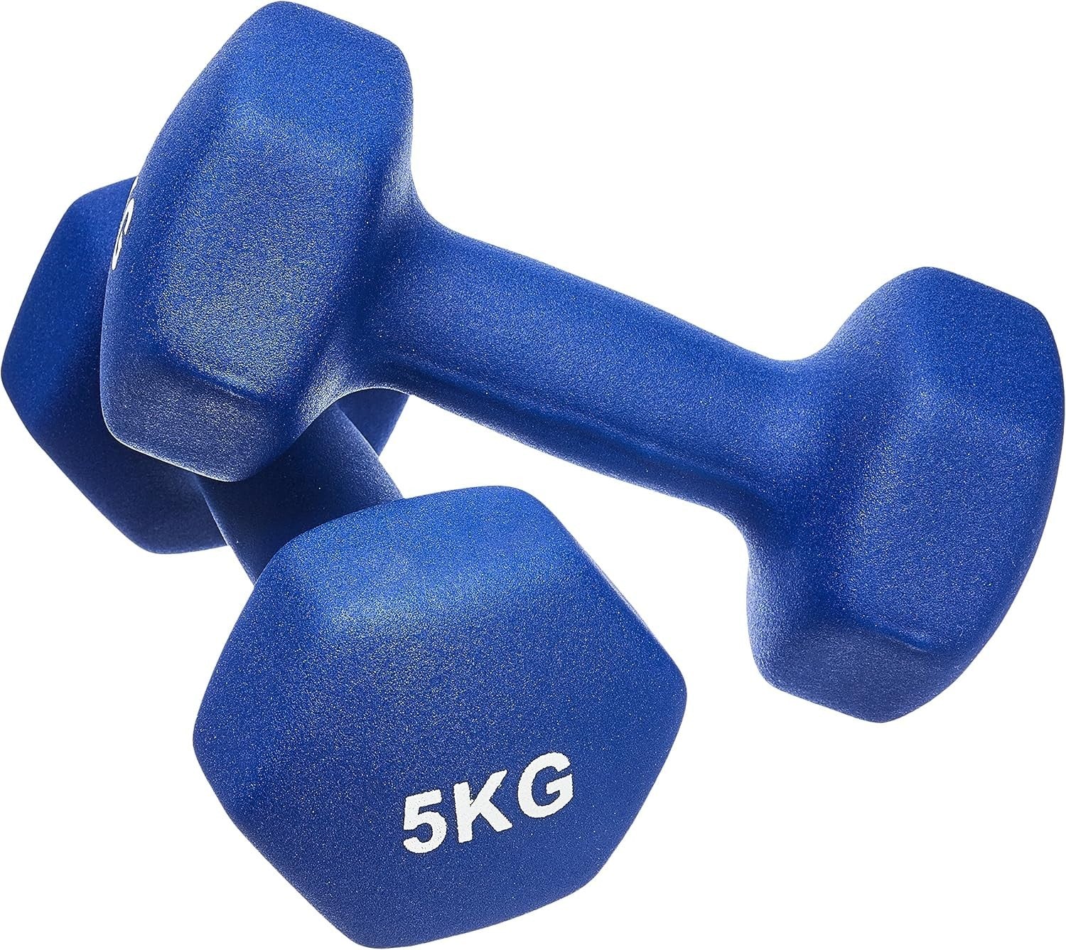 Neoprene Dumbbell Pair 2x5kg Hex Weights + 10kg Cast Iron Kettlebell