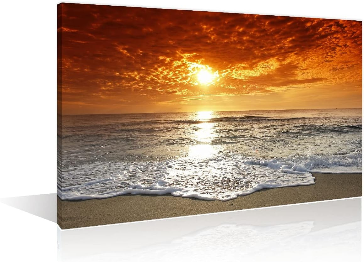36×24″ Coastal Beach Wave Framed Canvas Wall Art – Ready to Hang