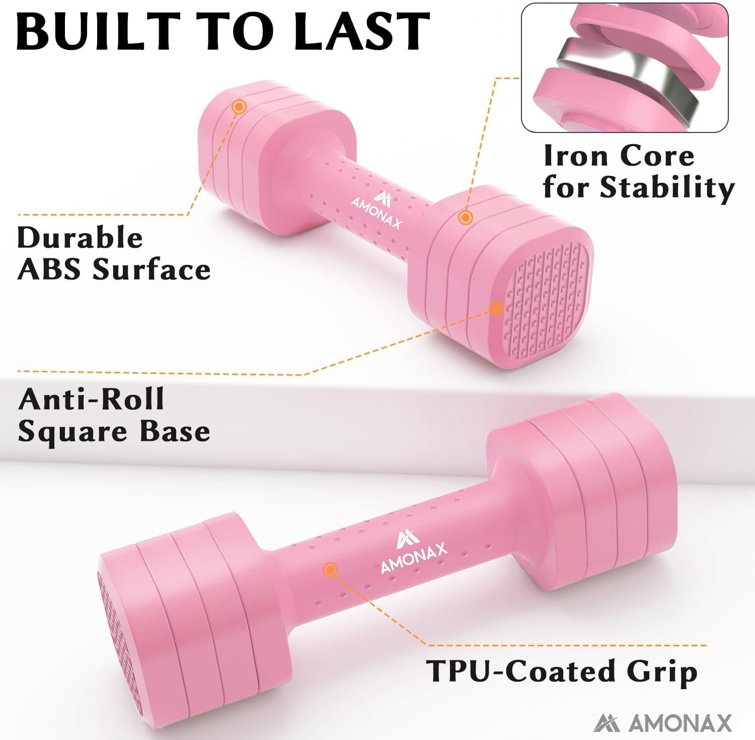 Pink Adjustable Dumbbell Pair 2–5lb 4-Level Quick Lock Non-Slip Home Gym