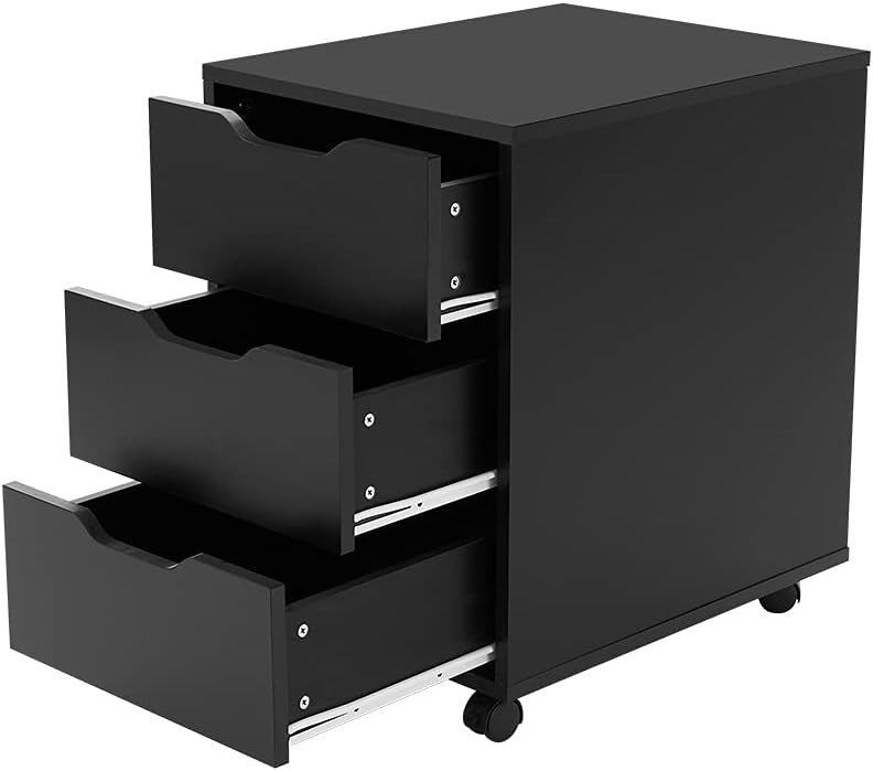 Black Rolling Drawer Cabinet 3 Tier Under Desk Office File Storage