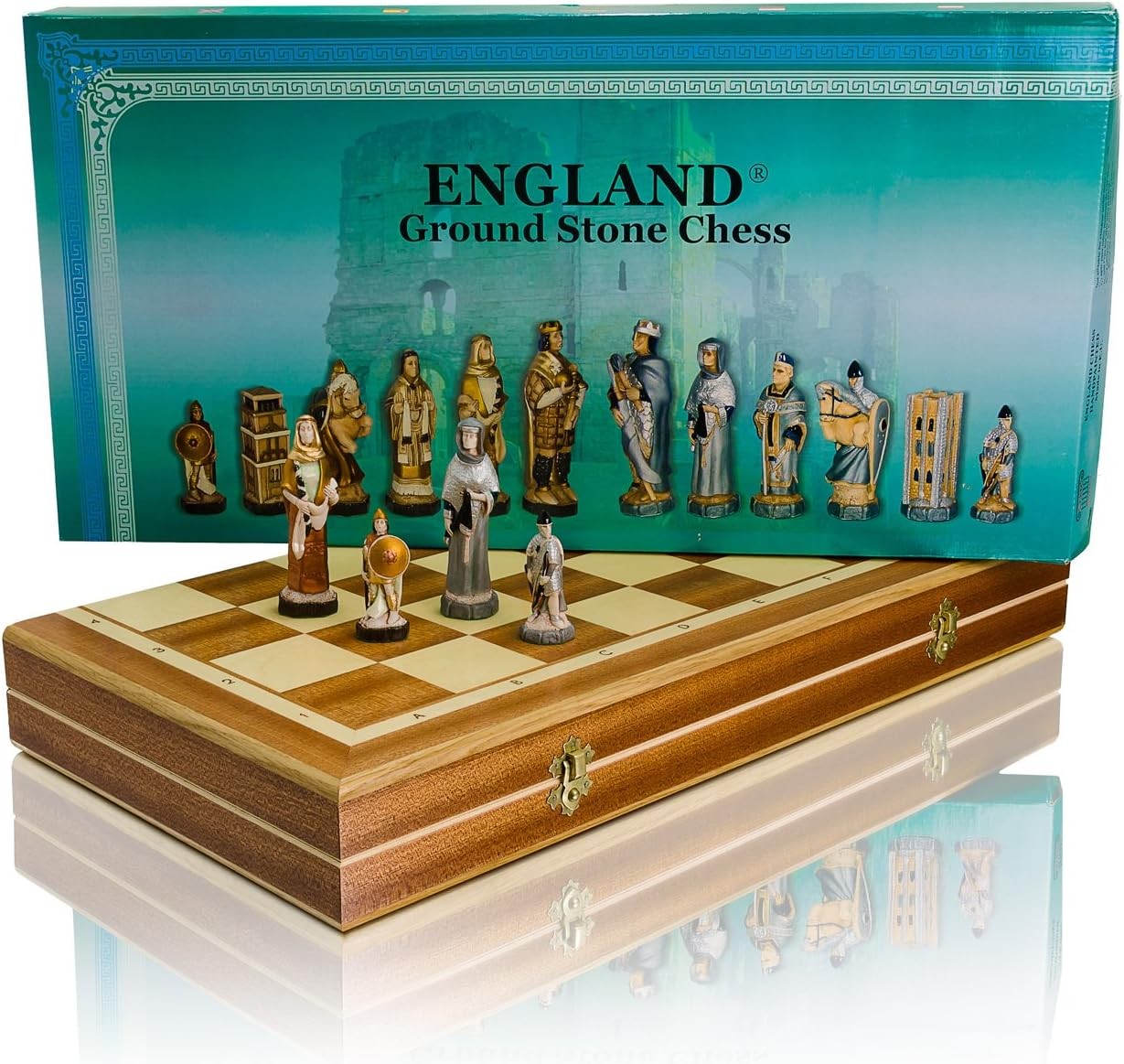 60cm Medieval England Wooden Chess Set | Burned Board & Stone Pieces | Luxury Ha