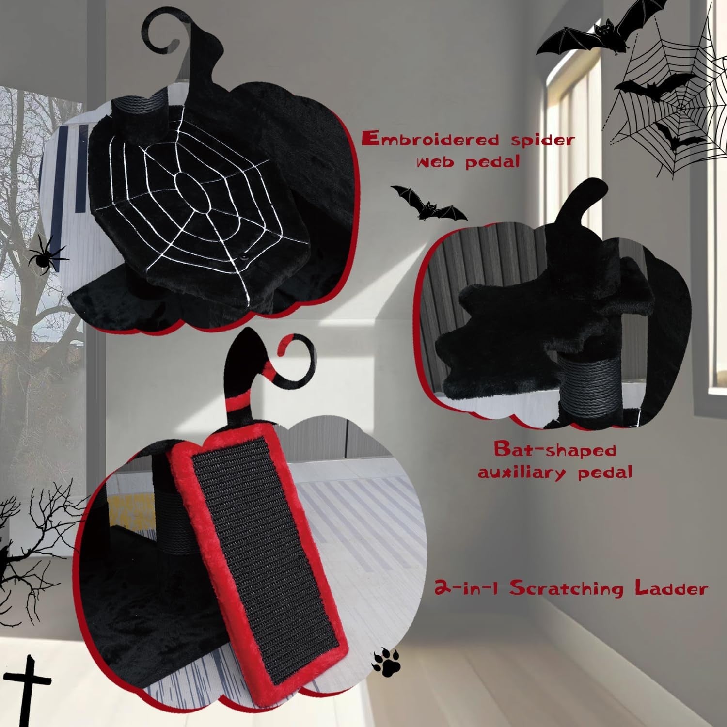 Gothic Cat Tree Tower 120cm with Condo Coffin Bed Scratching Posts Ramp