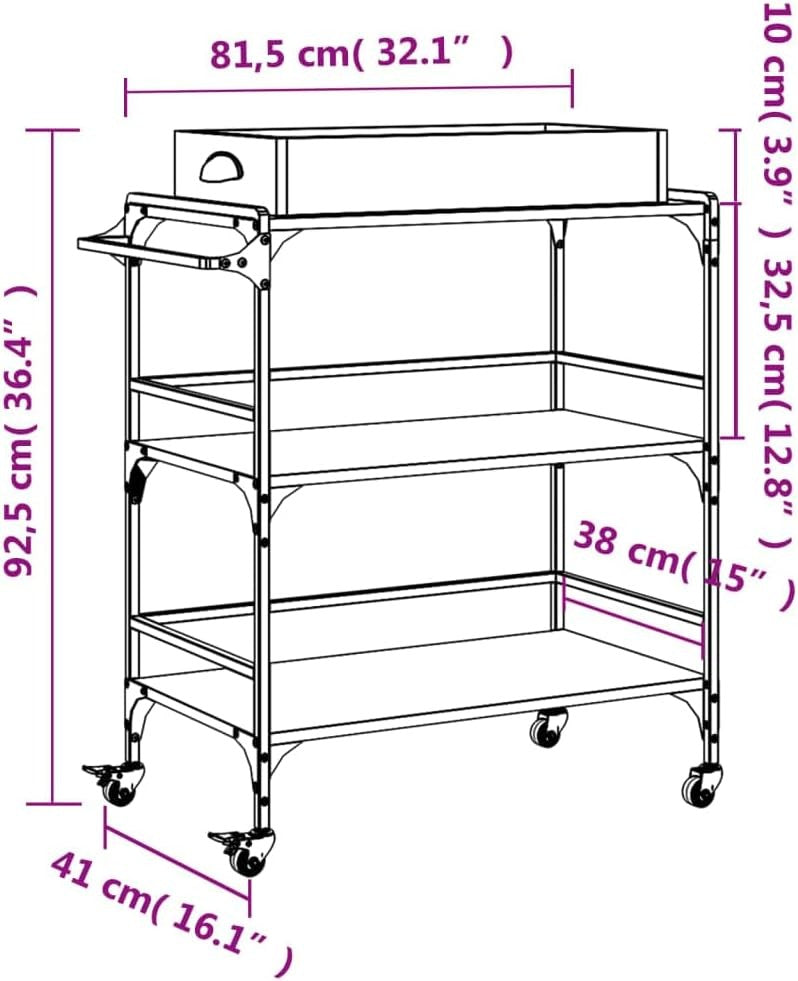Kitchen Trolley Cart on Wheels Storage Rack with Shelves Towel Rail