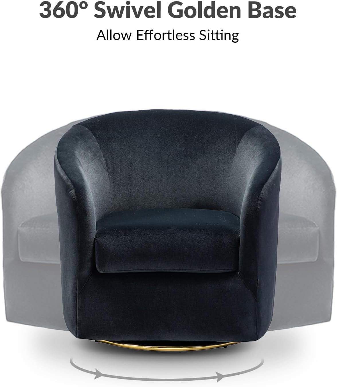 Luxury Black Velvet Swivel Accent Chair with Gold Metal Base