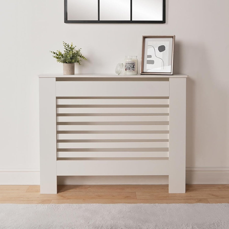 White Radiator Cover Medium MDF Slatted Cabinet – Modern Style