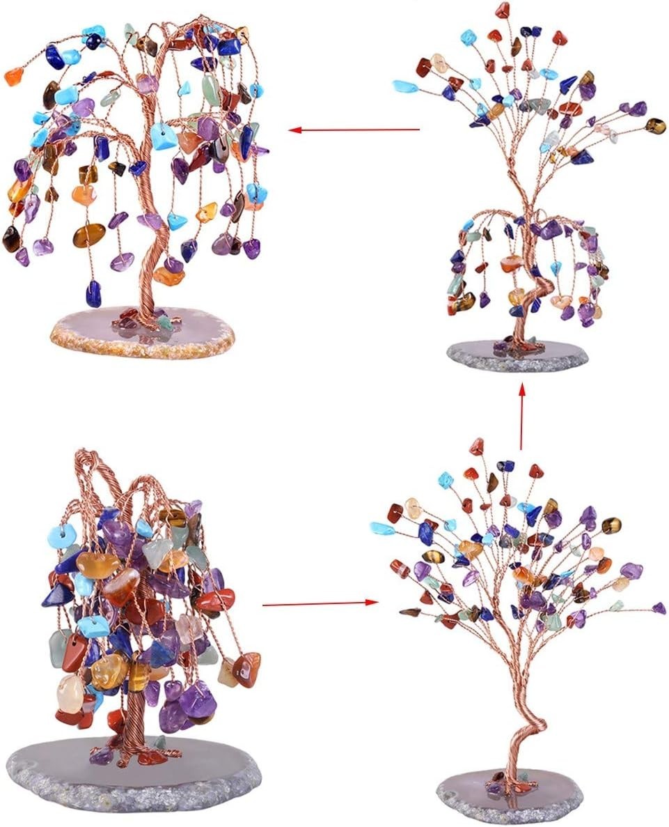 Solar Crystal Money Tree 7 Chakra Gemstone Healing Decor Agate Base Ornament