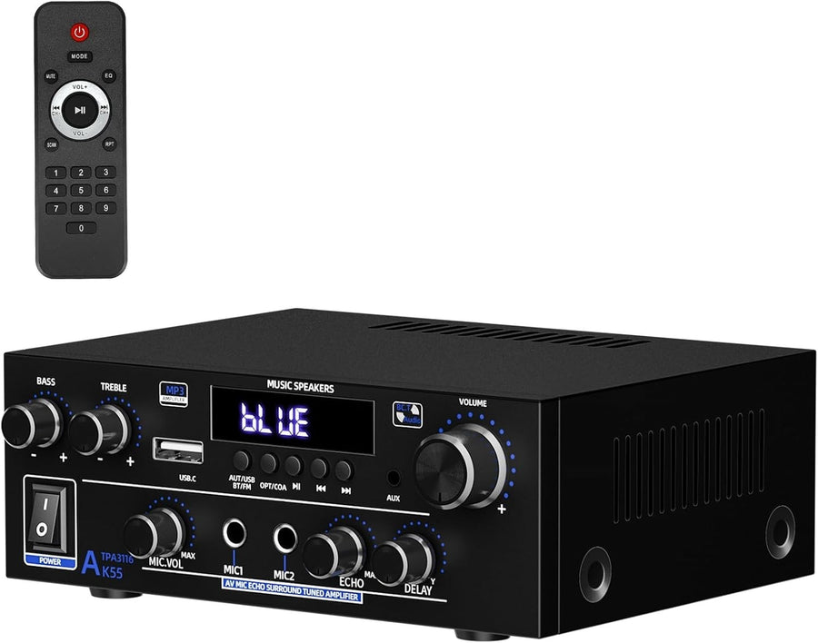 1000W Bluetooth 5.3 Stereo Amplifier 2 Channel HiFi USB FM MIC