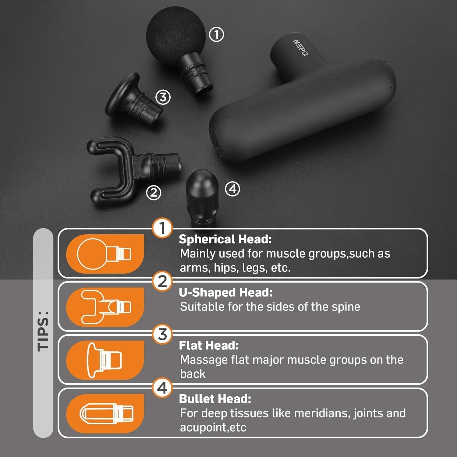 Mini Massage Gun Deep Tissue Percussion Handheld 4 Heads 4 Speeds Portable