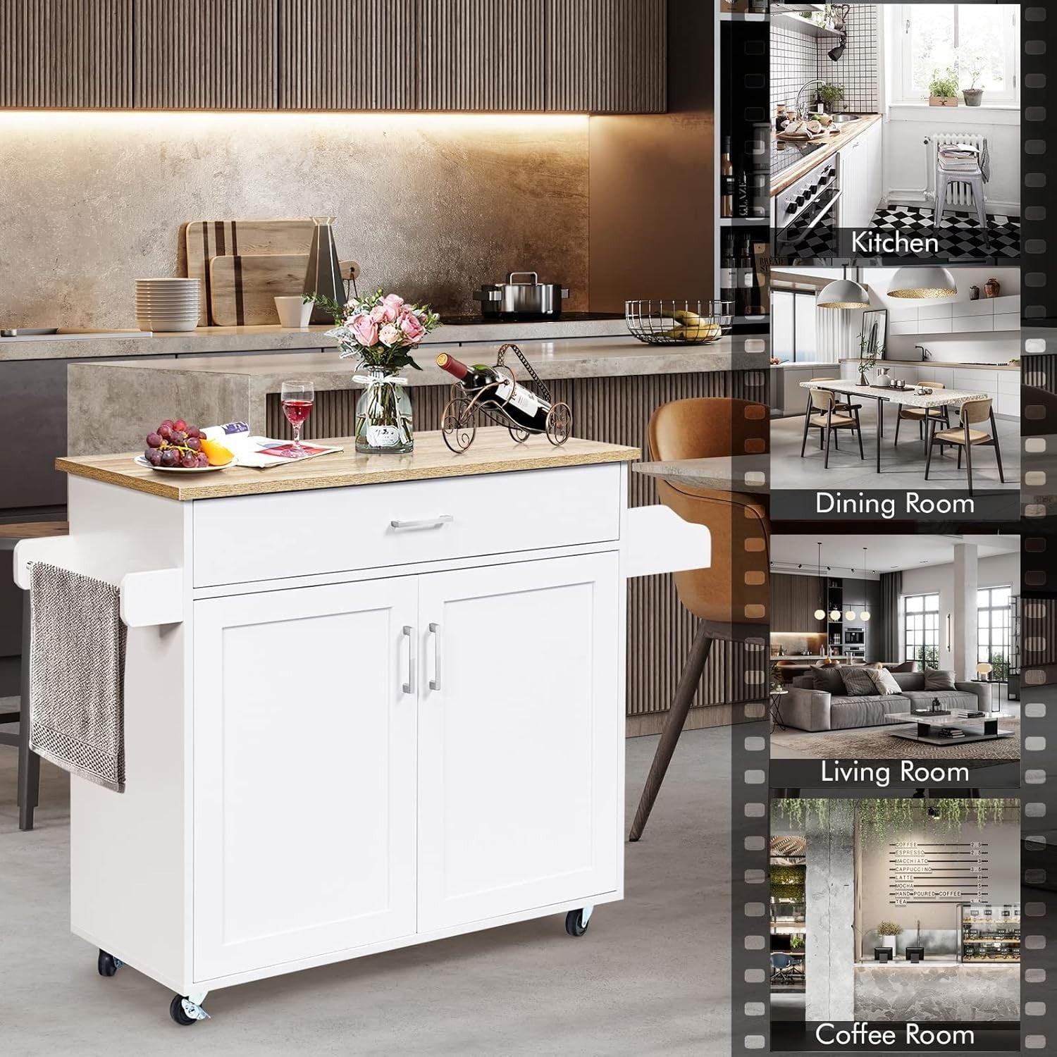 116cm Kitchen Trolley Cart w Drawer Cabinet