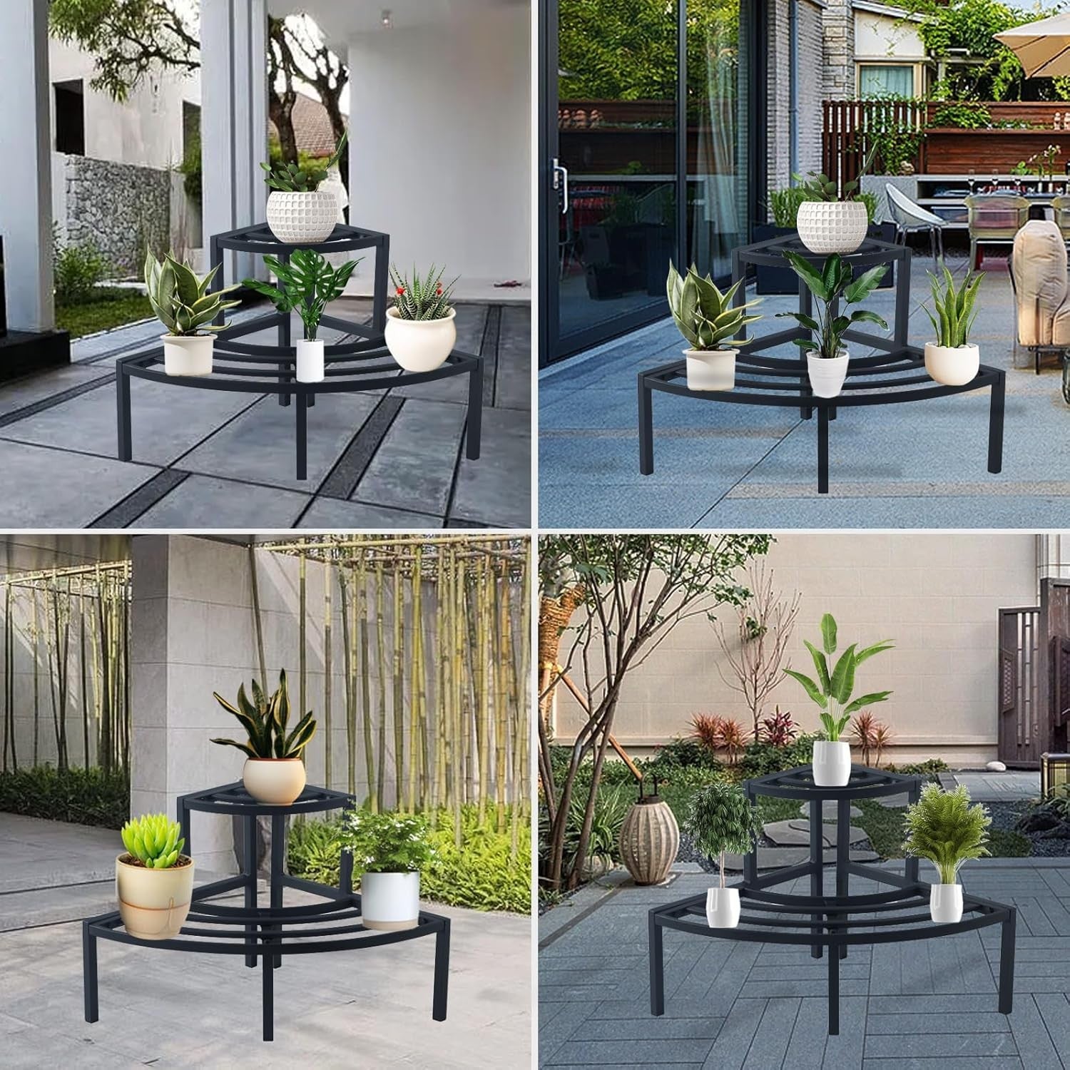 2 Tier Aluminum Plant Stand Black Corner Flower Pot Display Shelf Indoor Outdoor