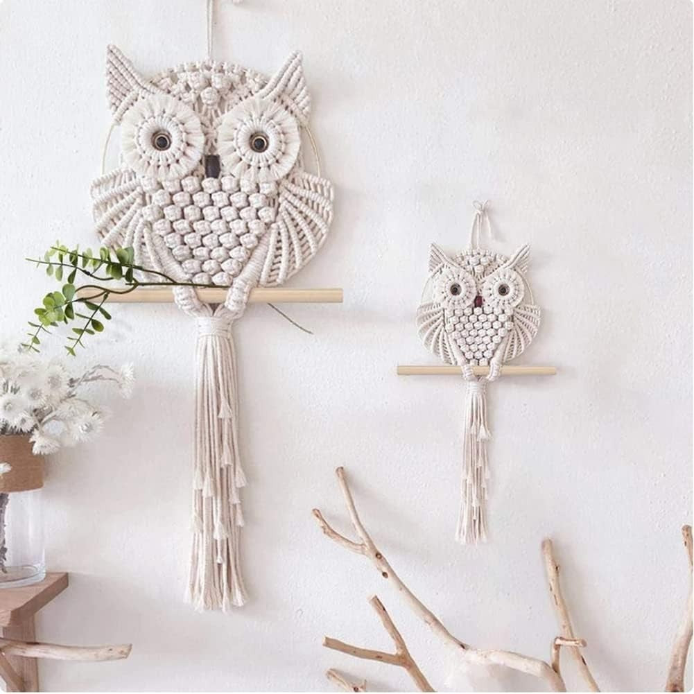 2PCS Owl Macrame Wall Hanging 65x30cm Boho Woven Tapestry