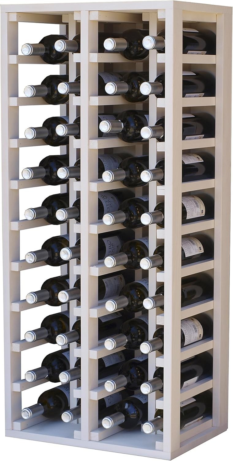 40 Bottle Wine Rack Tall Floor Standing Wooden Wine Storage Shelf White Modern