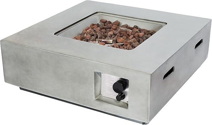 Luxury Gas Fire Pit Table Outdoor Patio Heater Square Stone Finish 76cm